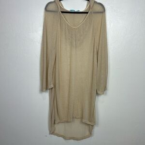 Solitaire Swim Hi-Low Hem Open Knit Long Sleeve Dress In Beige Size M